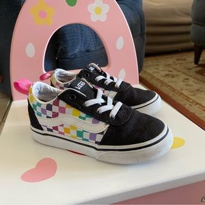 Vans multi colored checkered toddler girl shoes